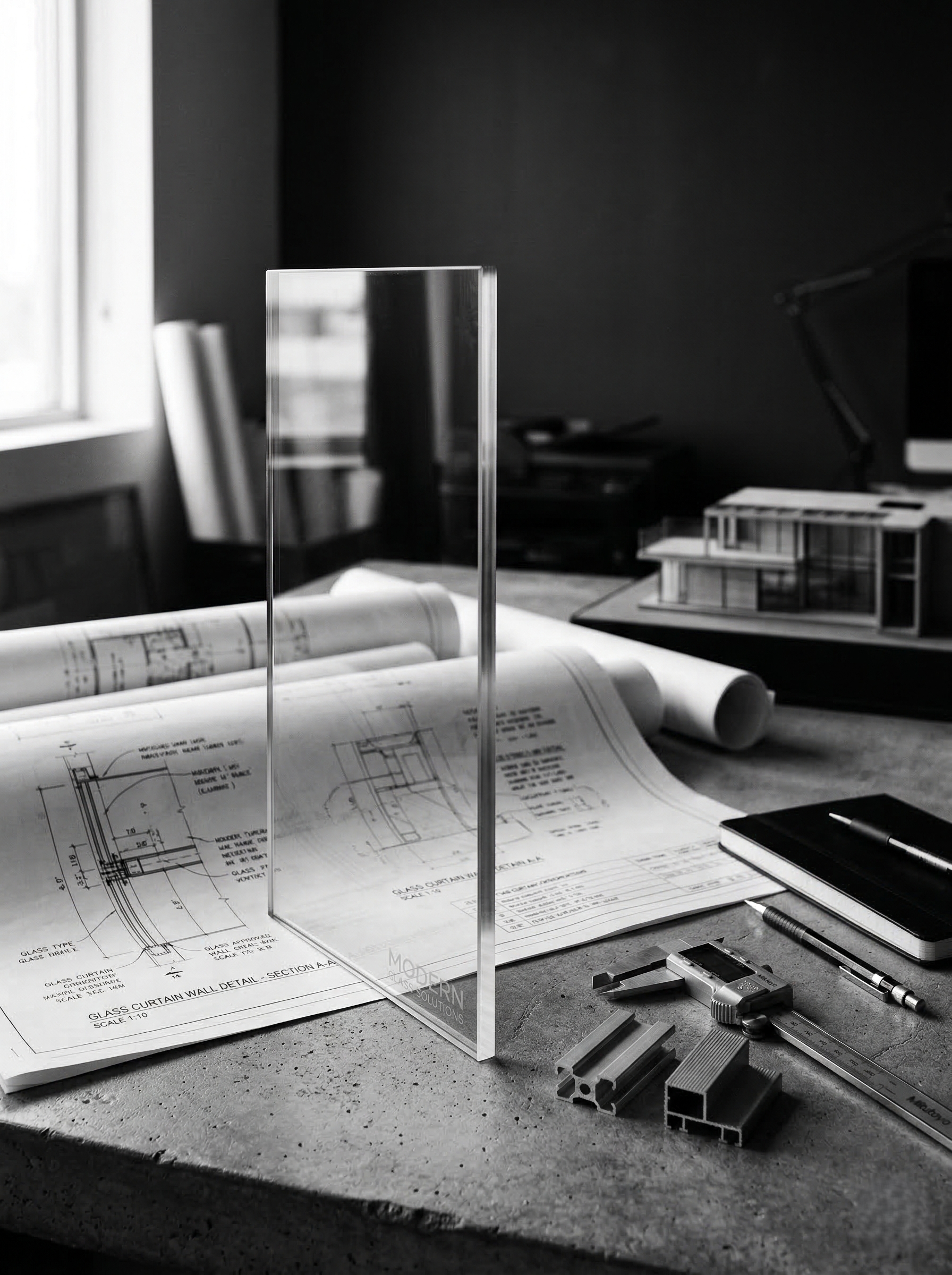 GLASST 설계 과정 — 유리 샘플과 건축 도면
